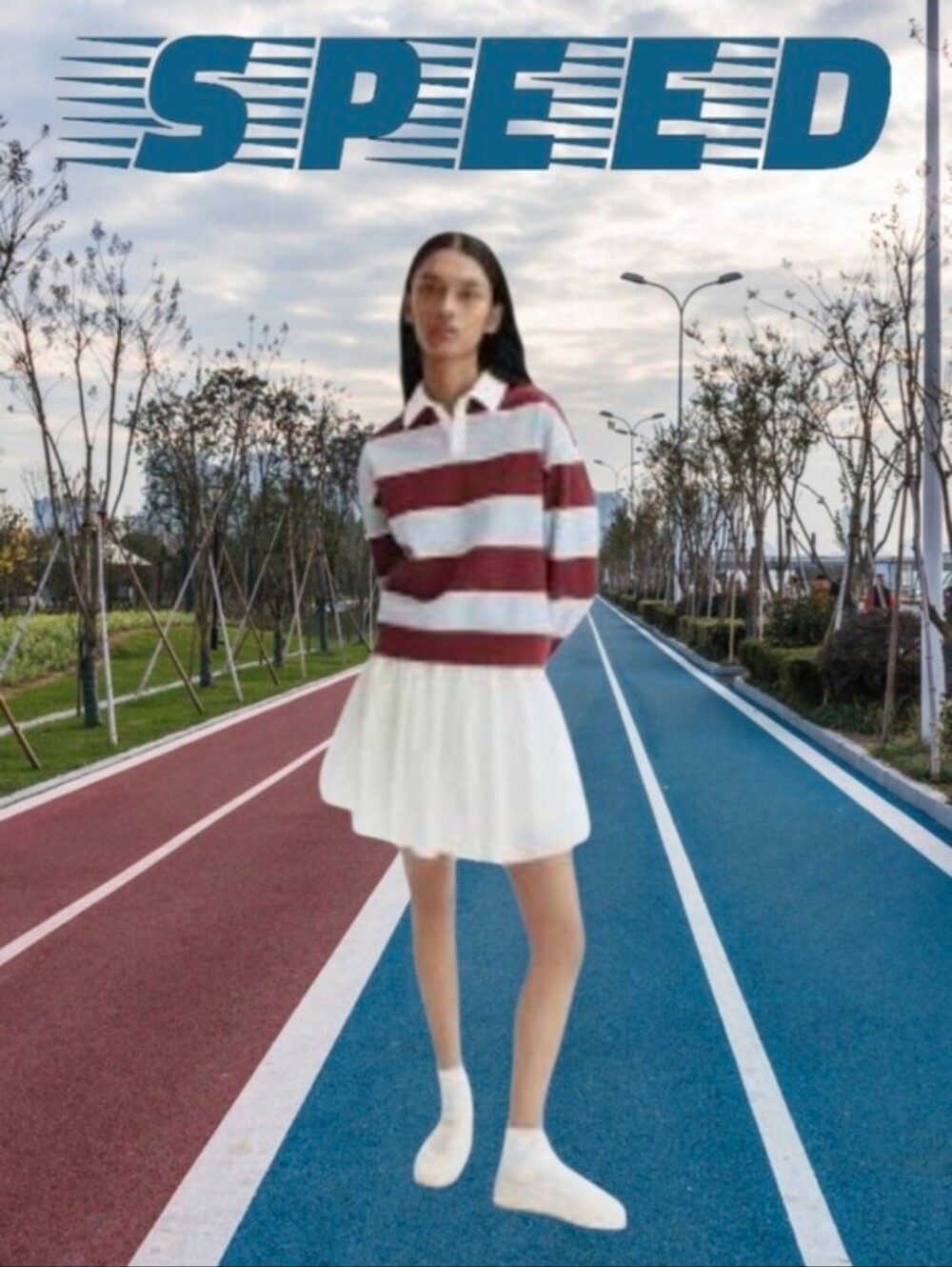 JoyLab White Circle Skirt And Polo Shirt Set